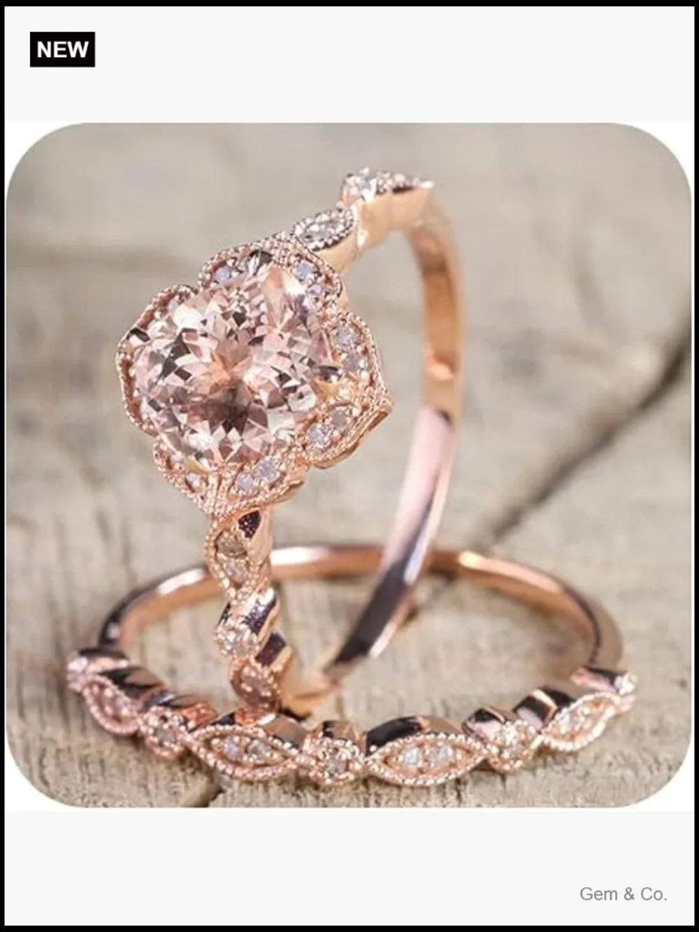 14k Rose Gold Plated Morganite Bridal Ring Engagement Rings Set for Women